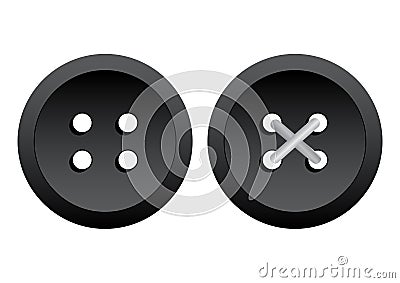 Black clothing buttons with thread. Vector illustration Cartoon Illustration