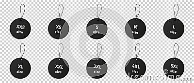 Black Clothing Size Labels - Different Vector Illustrations Isolated On Transparent Background Vector Illustration