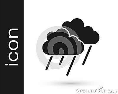 Black Cloud with rain icon isolated on white background. Rain cloud precipitation with rain drops. Vector Vector Illustration