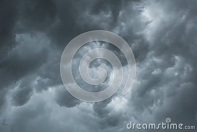 Black cloud and thunder storm, Dramatic dark cloud Stock Photo