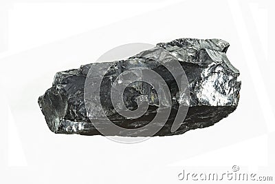 Black coal mine close-up with large depth of field. Anthracite coal bar isolated on white background Stock Photo