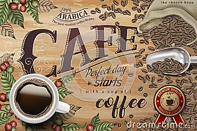 Black coffee ads Vector Illustration