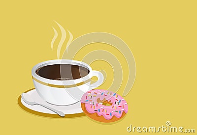 Black coffee cup with donut Vector Illustration