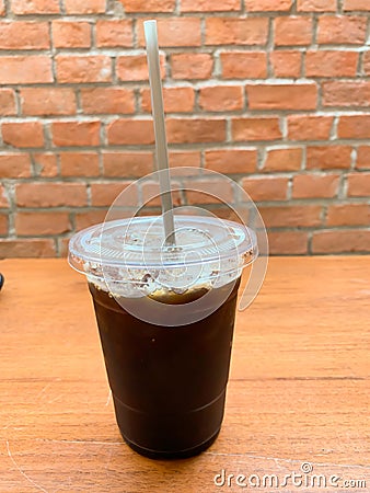 Black coffee on the table background Stock Photo