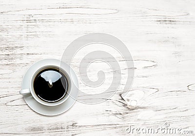 Black coffee on wooden background. Kitchen table surface Stock Photo