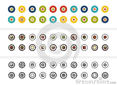 Black and color outline icons, thin stroke line style design Vector Illustration