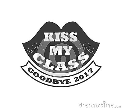 Black colored kiss my class text sign with the stars vector illustration. Vector Illustration