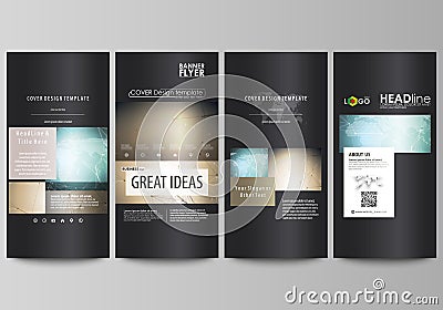 The black colored minimalistic vector illustration of the editable layout of four vertical banners, flyers design Vector Illustration