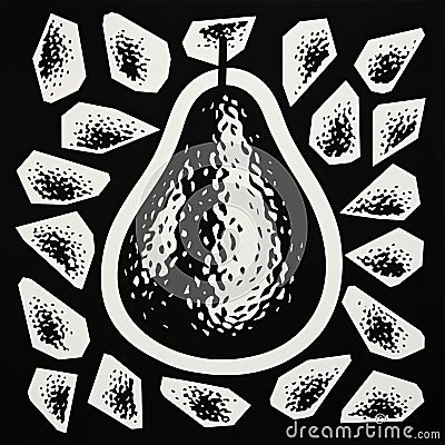 Pop Art Inspired Black And White Pear Drawing Stock Photo