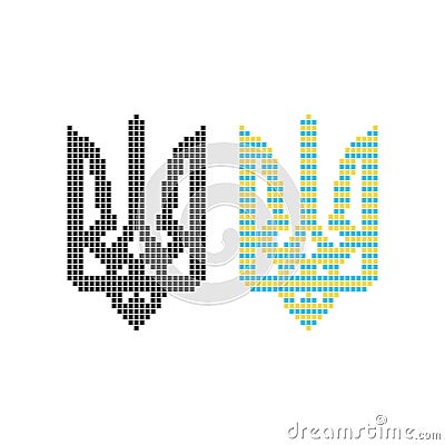 Black and colored pixel art ukrainian emblem Vector Illustration