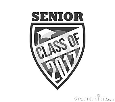 Black colored senior class of 2017 text sign with the stars vector illustration. Vector Illustration