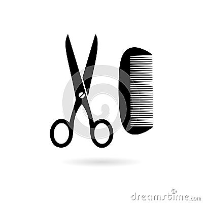 Black Comb and scissors icon or logo Vector Illustration