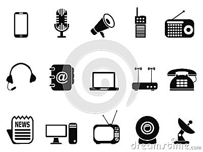 Black communication device icons set Vector Illustration