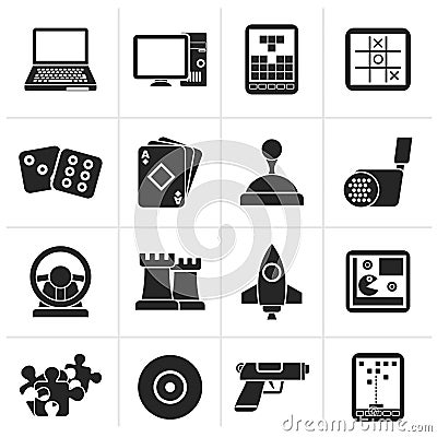 Black Computer Games tools and Icons Vector Illustration