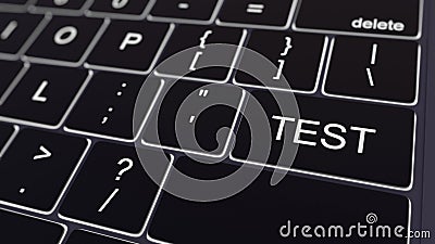 Black computer keyboard and glowing test key. Conceptual 3D rendering Stock Photo