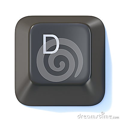 Black computer keyboard key Letter D 3D Cartoon Illustration