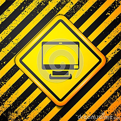 Black Computer monitor screen icon isolated on yellow background. Electronic device. Front view. Warning sign. Vector Vector Illustration