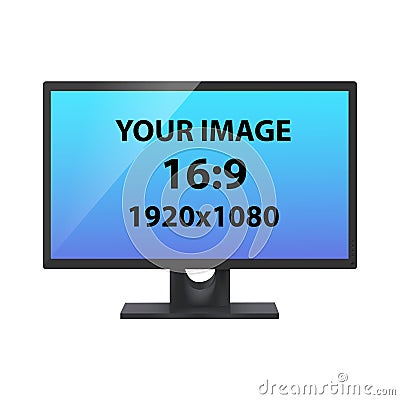 Black computer monitor. Unbranded computer screen, front view, photorealistic vector mockup Vector Illustration