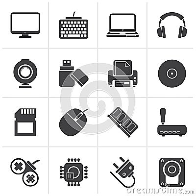 Black Computer peripherals and accessories icons Vector Illustration