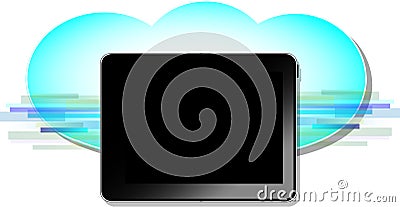 Black computer tablet with blue wireless cloud Vector Illustration