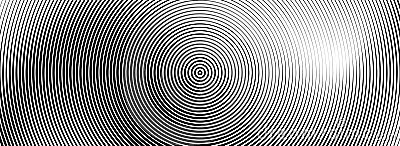Black concentric circle background. Radial geometric pattern texture. Line epicenter, radar or target concept. Round Vector Illustration