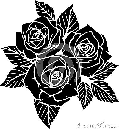 black contour drawing of a bouquet of three roses on a white background Stock Photo