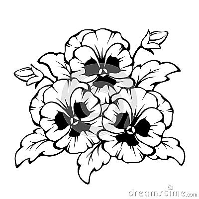 Black contour of pansy flowers. Vector illustration. Vector Illustration