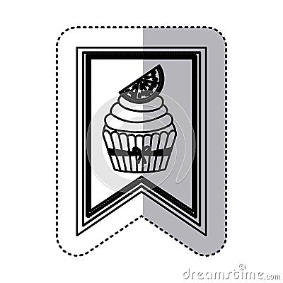 black contour silhouette sticker with cupcake with lemon slice in label Cartoon Illustration