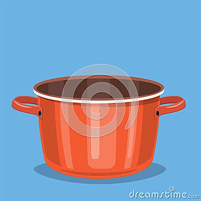 Black cooking pot, empty red saucepan Vector Illustration