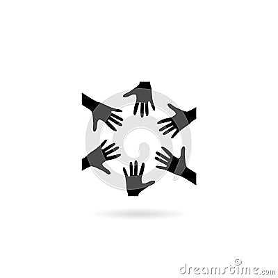 Black Cooperation hands logo, teamwork icon Vector Illustration