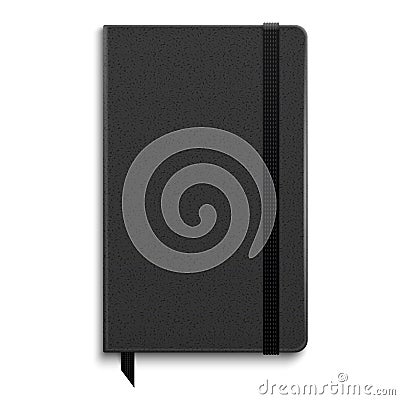 Black copybook with elastic band. Vector Illustration