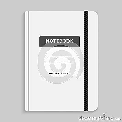 Black copybook with elastic band bookmark. Vector illustration. Vector Illustration