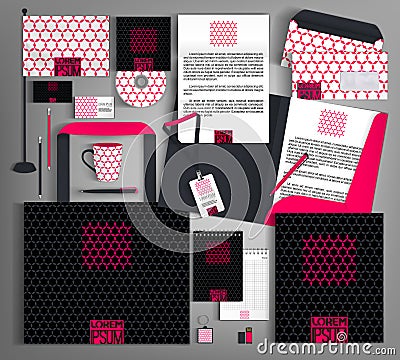 Black corporate identity with a bright pink element. Vector Illustration