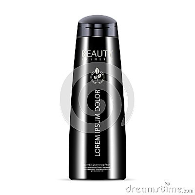 Black cosmetic bottle for shampoo, shower gel Vector Illustration