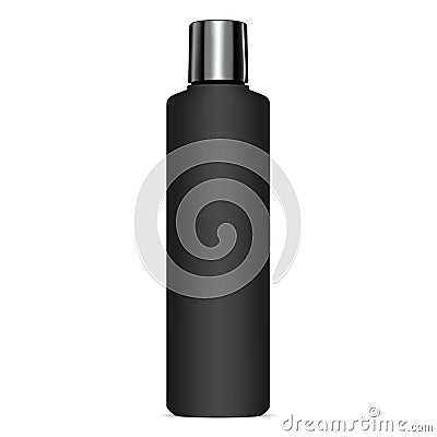 Black Cosmetic Shampoo Bottle Mockup Glossy Lid Vector Illustration