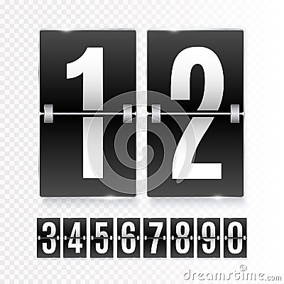 Black Countdown timer with white numbers isolated on transparent background. Vector Illustration