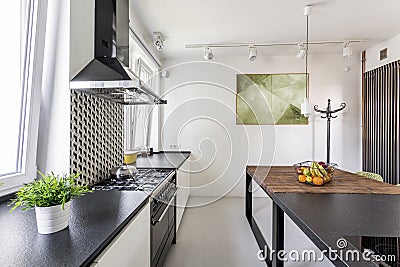 Black countertop in scandi kitchen Stock Photo