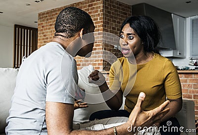 Black couple fighting and depressed Stock Photo