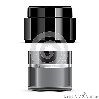 Black cream jar, gloss cosmetic face creme package Vector Illustration