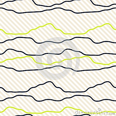 Black crooked horizontal rough line pattern gray and white. Vector Illustration