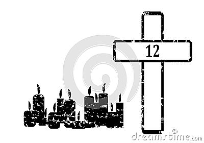 Black Cross with 12 candles Vector Illustration