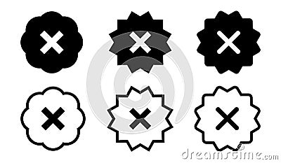Black cross not-verified symbol icon set with fill and stroke Vector Illustration