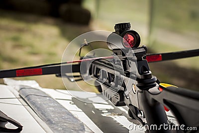Black crossbow with an optical sight Stock Photo