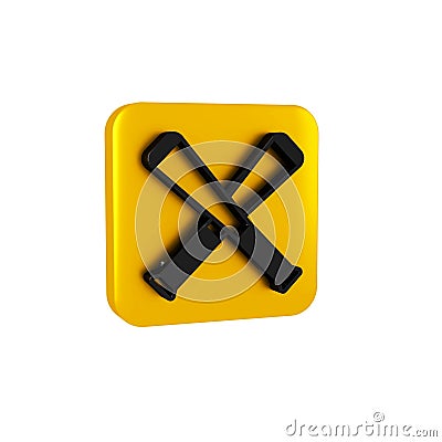 Black Crossed baseball bat icon isolated on transparent background. Yellow square button. Stock Photo