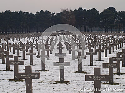 Black crosses in the snow on the German cemetery in Ysselstein the Netherlands Editorial Stock Photo