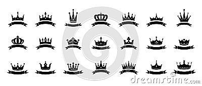 Black crowns and ribbon set Stock Photo