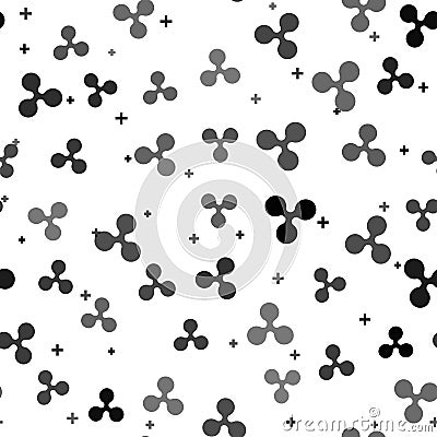 Black Cryptocurrency coin Ripple XRP icon seamless pattern on white background. Physical bit coin. Digital currency Vector Illustration