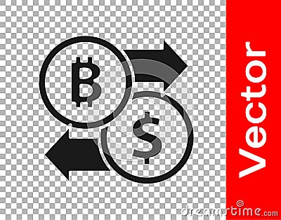 Black Cryptocurrency exchange icon isolated on transparent background. Bitcoin to dollar exchange icon. Cryptocurrency technology Stock Photo