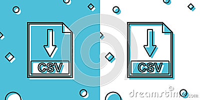 Black CSV file document icon. Download CSV button icon isolated on blue and white background. Random dynamic shapes Vector Illustration