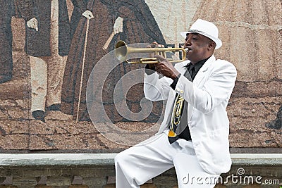 Black cuban musician playing the trumpet Editorial Stock Photo